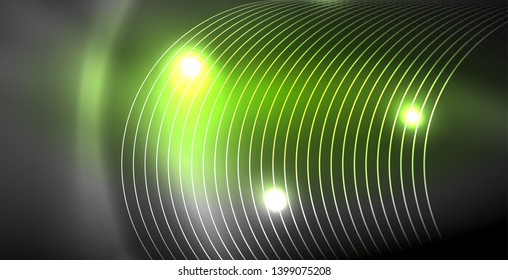 Glowing shiny neon colors with abstract lines, modern background. Vector magic illustration