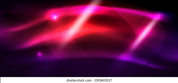 Glowing shiny neon squares abstract background, techno modern template, vector