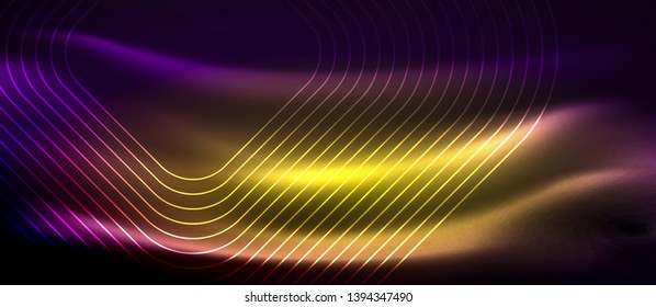 Glowing shiny neon squares abstract background, techno modern template, vector