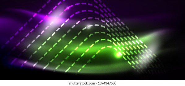 Glowing shiny neon squares abstract background, techno modern template, vector