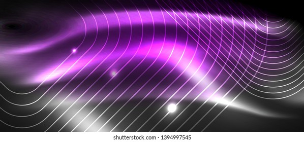 Glowing shiny neon squares abstract background, techno modern template, vector