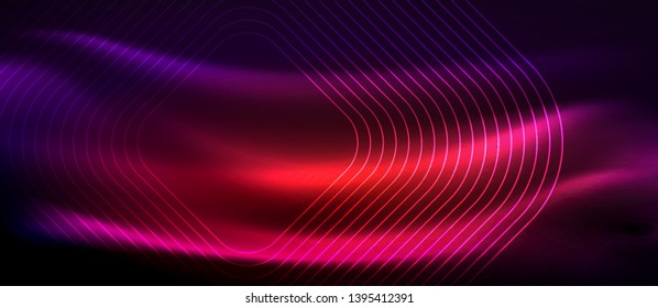 Glowing shiny neon squares abstract background, techno modern template, vector