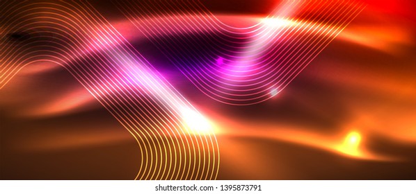 Glowing shiny neon squares abstract background, techno modern template, vector