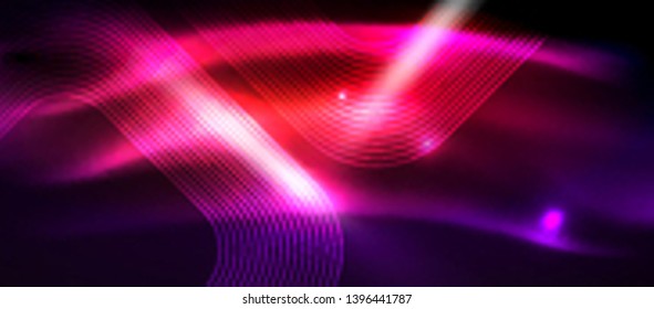 Glowing shiny neon squares abstract background, techno modern template, vector