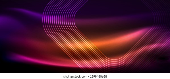 Glowing shiny neon squares abstract background, techno modern template, vector