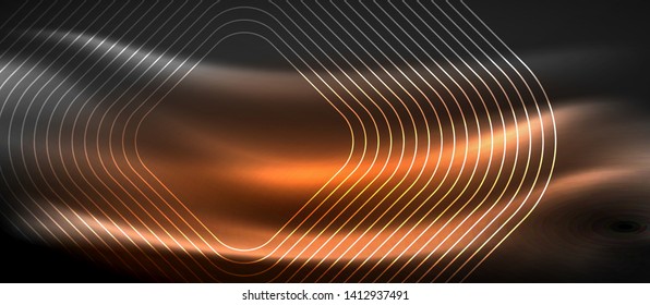 Glowing shiny neon squares abstract background, techno modern template, vector