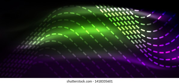 Glowing shiny neon squares abstract background, techno modern template, vector