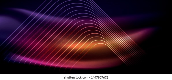 Glowing shiny neon squares abstract background, techno modern template, vector