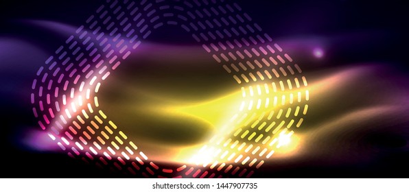Glowing shiny neon squares abstract background, techno modern template, vector