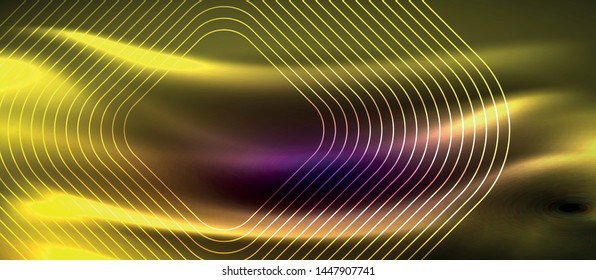 Glowing shiny neon squares abstract background, techno modern template, vector