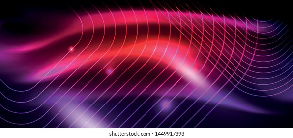 Glowing shiny neon squares abstract background, techno modern template, vector
