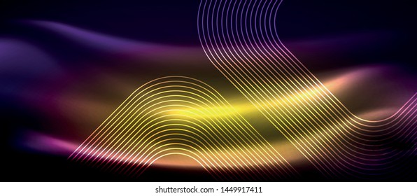 Glowing shiny neon squares abstract background, techno modern template, vector