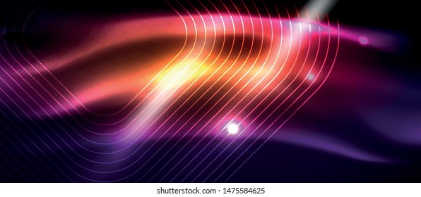 Brilhante neon brilhante quadrados fundo abstrato, techno modelo moderno, vetor