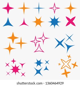 Glowing shiny sparkle Star set. Light Glow Flare Stars Effect Set. Vector