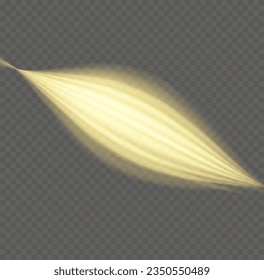 Glowing shiny spiral lines abstract speed of light and shiny wavy trail. Abstract speed motion vector effect. Shiny wavy trail. Glitter golden swirl on transparent background. Twist light line yellow.