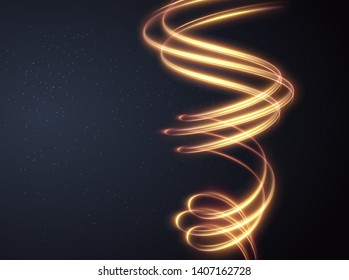 Glowing shiny spiral lines effect vector background. EPS10. Abstract light speed motion effect. Shiny wavy trail. Light painting. Light trail. Vector eps10.