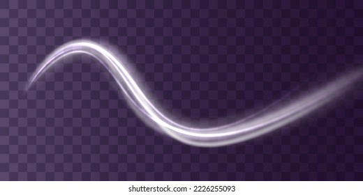 Glowing shiny spiral lines effect. Curved line light. Glittering wavy trail. Swirling glow neon circle. Rotating shining rings. Silver swirl with flare sparkles. Dynamic white motion wave. Vector