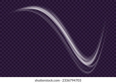 Glowing shiny spiral lines effect. Curved line light. Glittering wavy trail. Swirling glow neon circle. Rotating shining rings. Silver swirl with flare sparkles. Dynamic white motion wave. Vector