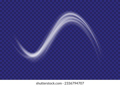 Glowing shiny spiral lines effect. Curved line light. Glittering wavy trail. Swirling glow neon circle. Rotating shining rings. Silver swirl with flare sparkles. Dynamic white motion wave. Vector