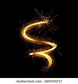 Glowing shiny spiral lines with sparklers effect vector holiday background. EPS10. Abstract light speed motion effect. Shiny wavy trail. Light painting. Light trail. Vector eps10.