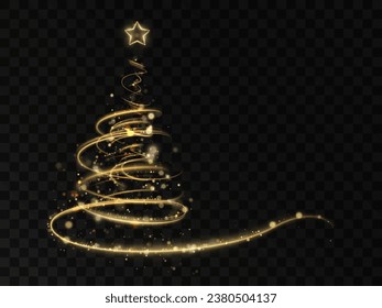 Glowing shiny vector illustration of Christmas tree with clouds and sparkles bokeh.