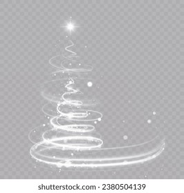 Glowing shiny vector illustration of Christmas tree with clouds and sparkles bokeh.