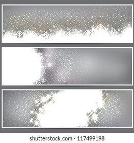 Glowing silver christmas banners. Vector eps10.