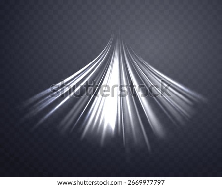 Glowing silver lines. Grey neon realistic energy speed. Abstract light effect on a dark transparent background. Vector illustration.