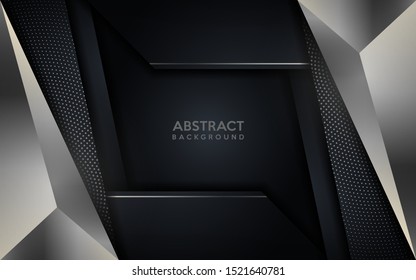 Glowing silver modern dark background with circular dots element. Luxury abstract background