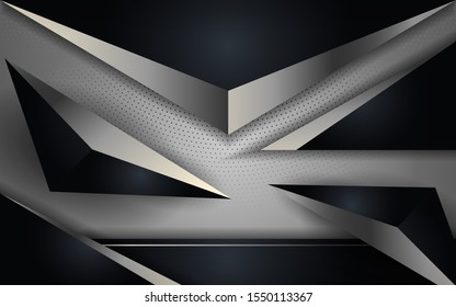 Glowing silver modern dark background with circular dots element. Luxury abstract background