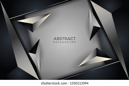 Glowing silver modern dark background with circular dots element. Luxury abstract background