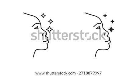 Glowing skin icons set isolated on white background flat vector illustration.