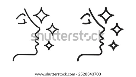 Glowing skin icons. Vector set in filled and line style.