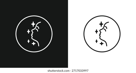 Icono de Vector de piel brillante con un perfil facial femenino con destellos. Arte de línea minimalista para la marca de belleza y cuidado de la piel