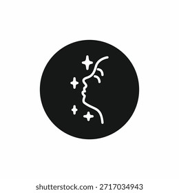 Glowing skin vector icon featuring a woman's facial profile with sparkles in a circle. Ideal for beauty and skincare branding