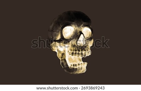 Glowing skull art on dark background. Skull design features illuminated eyes and teeth. Artistic skull rendering highlights eerie glow. Skull art for spooky themes. Halloween illustration vector.