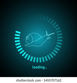 Glowing slow loading icon with a snail. Circle website buffer loader. Vector