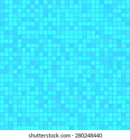 Glowing small cubes on blue background, abstract seamless vector pattern