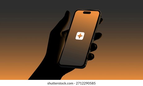 Elegante mano que sostiene el teléfono inteligente Ilustración moderna del dispositivo digital