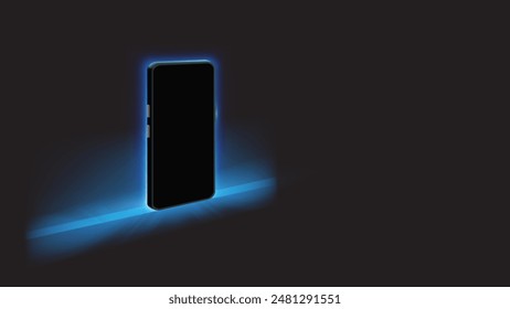 Glowing Smartphone Screen with Blue Background. Side Angle Vector Illustration