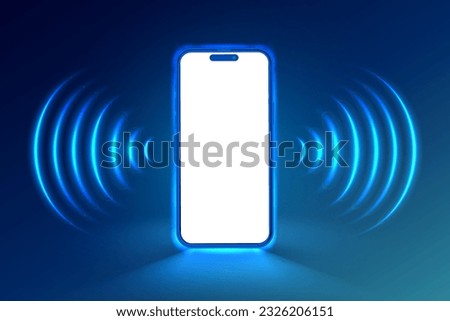 Glowing smartphone screen frame with neon Wifi signal. Outline neon smartphone. Mobile phone with wireless internet connection, wifi hotspot control. Vector icon set.