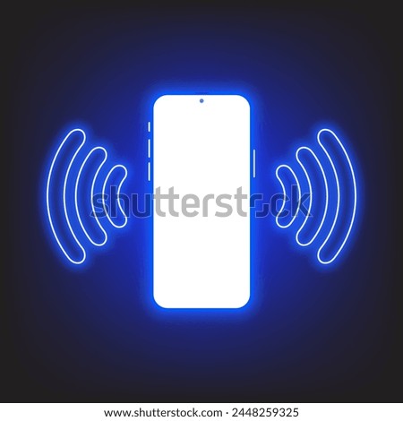 Glowing smartphone screen frame with neon Wifi signal. Outline neon smartphone. Mobile phone with wireless internet connection, wifi, wi-fi and hotspot control. Vector icon.