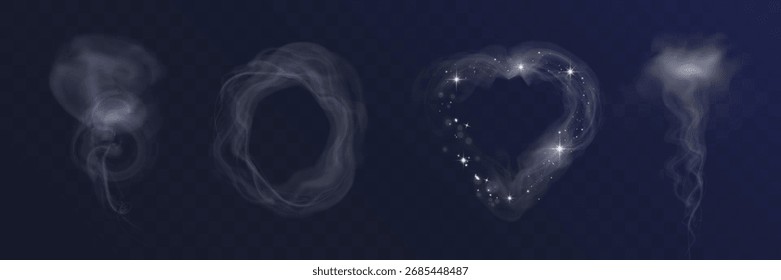 Glowing smoke heart shape with sparkle effect on transparent background, romantic light trail for valentine, love, wedding design.