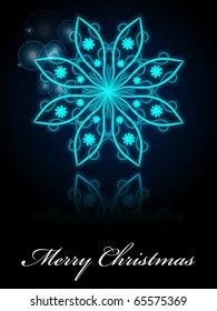 Glowing Snow flake background. Merry Christmas greeting. Vector illustration.