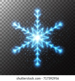 Glowing Snowflake, composed from lights, isolated on transparent. Vector illusration
