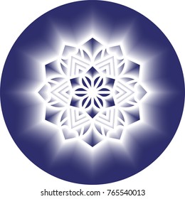 Glowing snowflake isolated on colored background. Vector illustration created using the Blend Tool.