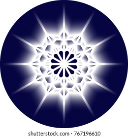 Glowing snowflake isolated on colored background. Vector illustration created using the Blend Tool.