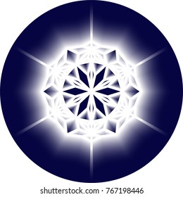 Glowing snowflake isolated on colored background. Vector illustration created using the Blend Tool.