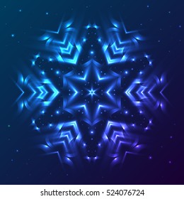 Glowing snowflake. Vector christmas sparkling snowflake. Abstract decorative illustration in geometric style for print, web, greeting card, night party invitation, flayer, poster design