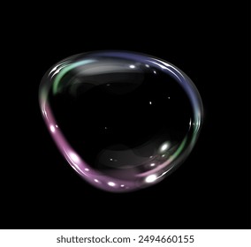 Glowing soap bubbles on black background. Colorful soap bubble on black background. 3D soap balloon. Foam, powder, soap, detergent.	
